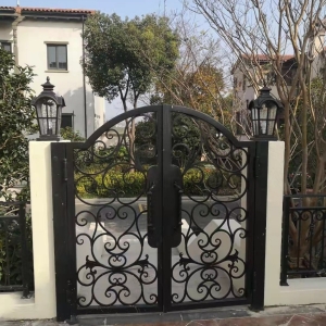 Fancy fluorocarbon paint wroguth iron pedestrain gates installed in Shanghai China Villa 