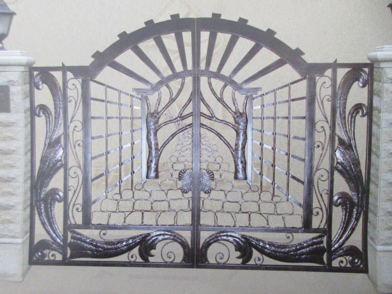 Wrought iron gates manufacturers China garden metal steel driveway swing sliding gate sppliers Hc-g24