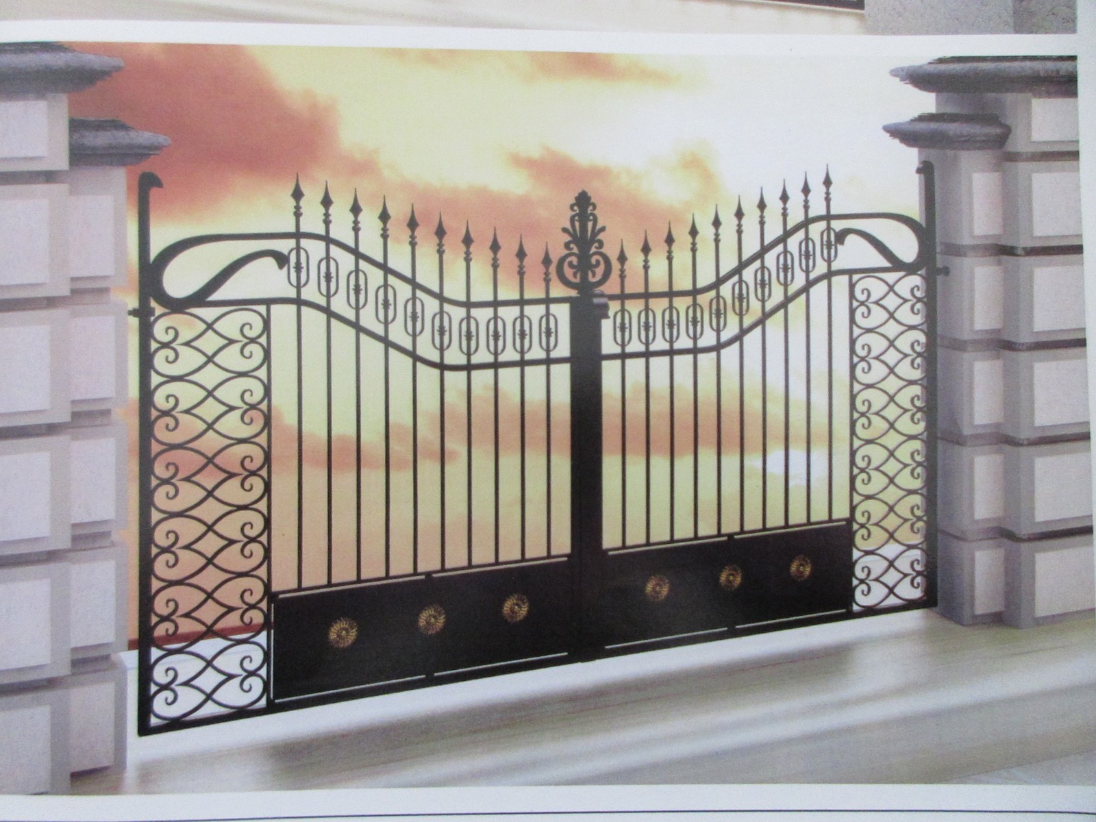 Wrought iron gate manufacturers China garden metal steel driveway swing sliding gates sppliers Hc-g30
