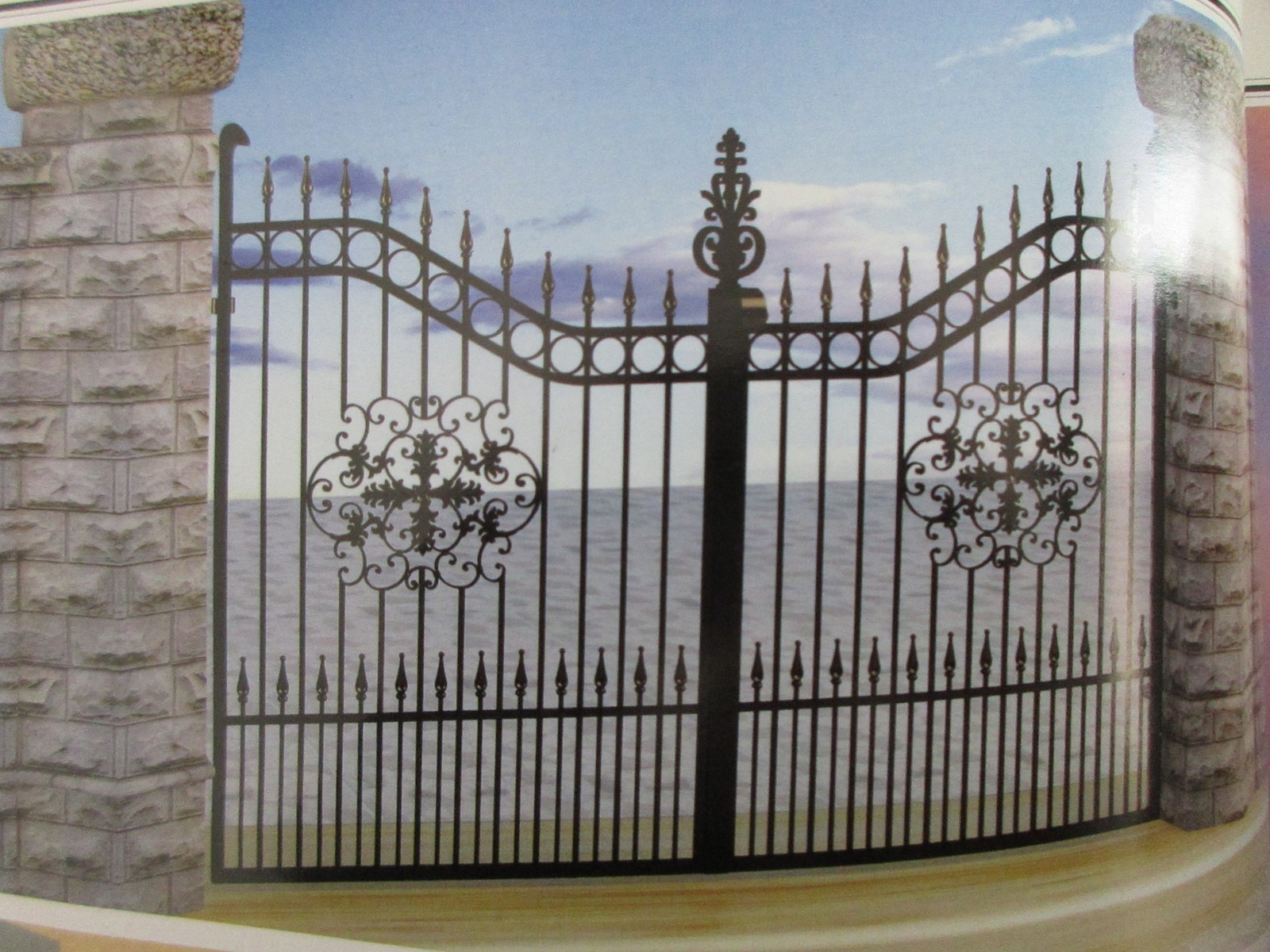 Wrought iron gate manufacturers China garden metal steel driveway swing sliding gates sppliers Hc-g31